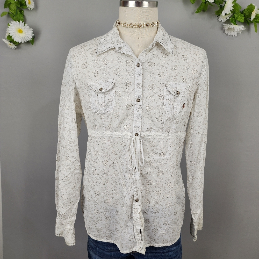 Adiktd Shirt White Paterned Button Up Top Sz XL